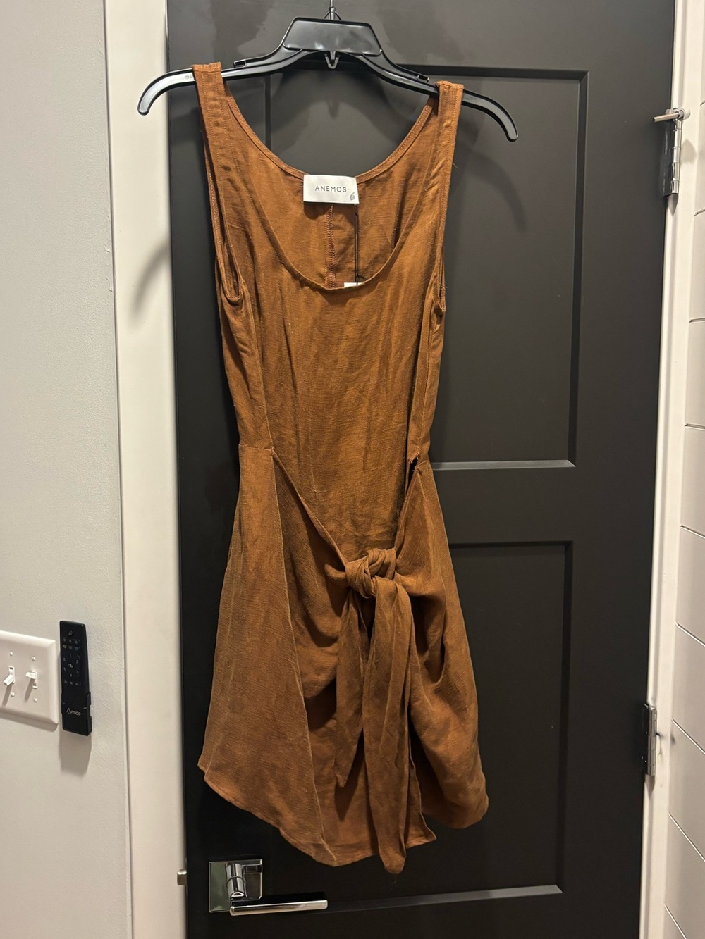 Anemos The D.K. Mini Dress Linen Cupro Small Tawny Brown Gold Wrap Tie Coverup